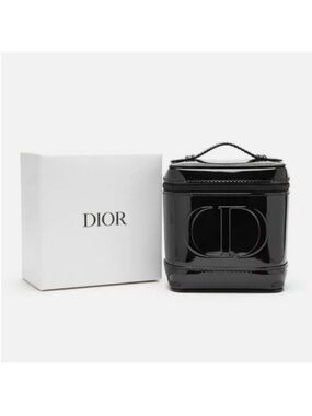 Dior Glossy Black Patent CD Vanity Case with Top Handle